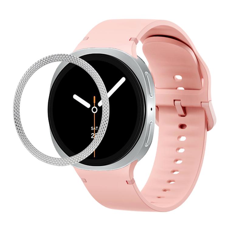 For Samsung Galaxy Watch8 44mm Rhombic Texture Bezel and Solid Color Stitched Silicone Watch Band(Pink Silver) by bashfashion