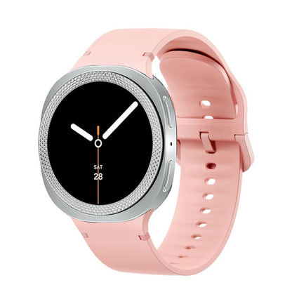 For Samsung Galaxy Watch8 44mm Rhombic Texture Bezel and Solid Color Stitched Silicone Watch Band(Pink Silver) by bashfashion