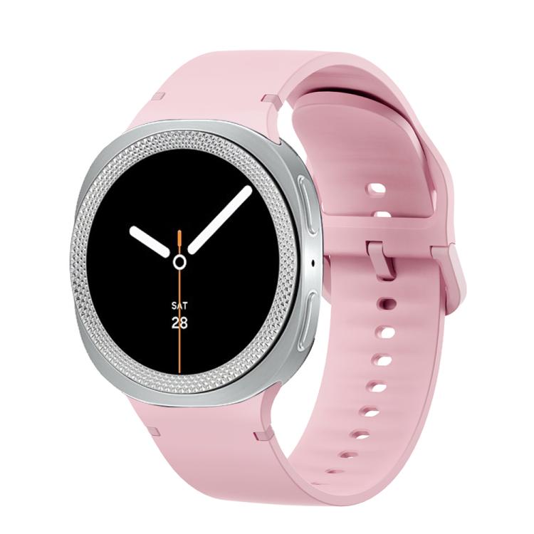 For Samsung Galaxy Watch8 44mm Rhombic Texture Bezel and Solid Color Stitched Silicone Watch Band(Light Pink Silver) by bashfashion