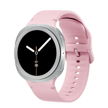 For Samsung Galaxy Watch8 44mm Rhombic Texture Bezel and Solid Color Stitched Silicone Watch Band(Light Pink Silver) by bashfashion