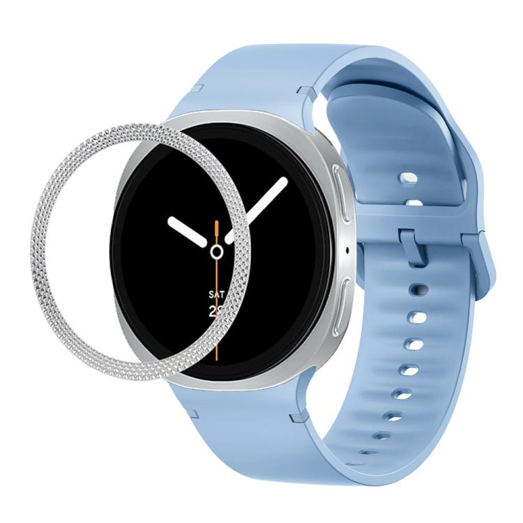 For Samsung Galaxy Watch8 44mm Rhombic Texture Bezel and Solid Color Stitched Silicone Watch Band(Light Blue Silver) by bashfashion