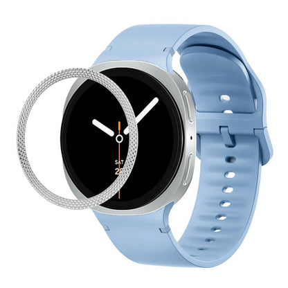 For Samsung Galaxy Watch8 44mm Rhombic Texture Bezel and Solid Color Stitched Silicone Watch Band(Light Blue Silver) by bashfashion