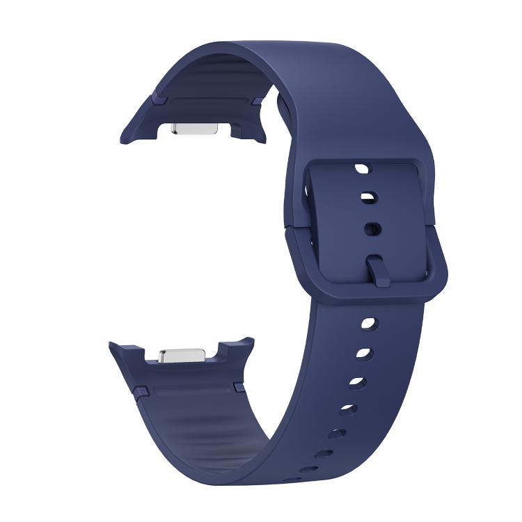 For Samsung Galaxy Watch8 44mm Rhombic Texture Bezel and Solid Color Stitched Silicone Watch Band(Midnight Blue Silver) by bashfashion