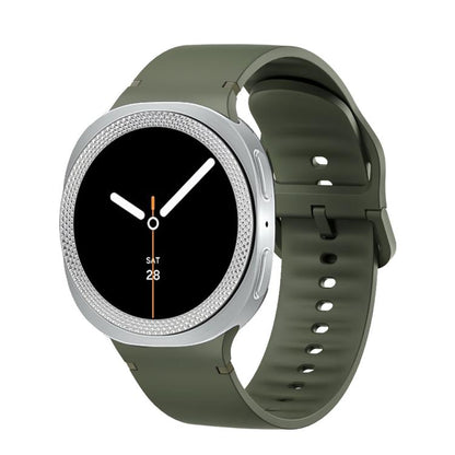 For Samsung Galaxy Watch8 44mm Rhombic Texture Bezel and Solid Color Stitched Silicone Watch Band(Army Green Silver) by bashfashion