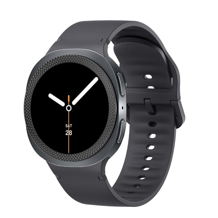 For Samsung Galaxy Watch8 44mm Rhombic Texture Bezel and Solid Color Stitched Silicone Watch Band(Dark Gray Black) by bashfashion