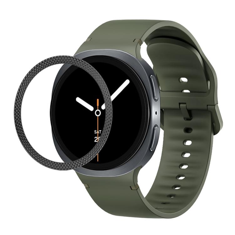 For Samsung Galaxy Watch8 44mm Rhombic Texture Bezel and Solid Color Stitched Silicone Watch Band(Army Green Black) by bashfashion