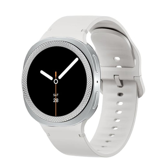 For Samsung Galaxy Watch8 40mm Rhombic Texture Bezel and Solid Color Stitched Silicone Watch Band(Lime White Silver) by bashfashion