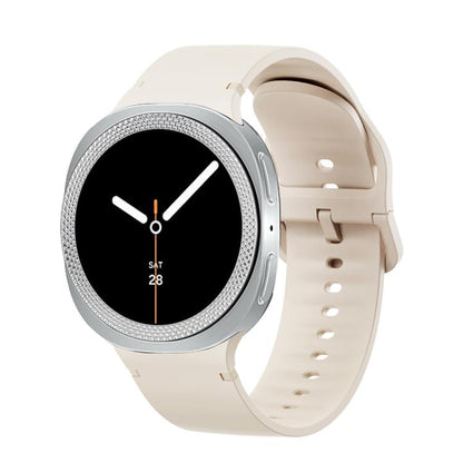 For Samsung Galaxy Watch8 40mm Rhombic Texture Bezel and Solid Color Stitched Silicone Watch Band(Starlight Silver) by bashfashion