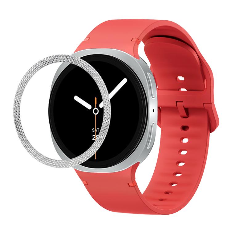 For Samsung Galaxy Watch8 40mm Rhombic Texture Bezel and Solid Color Stitched Silicone Watch Band(Red Silver) by bashfashion