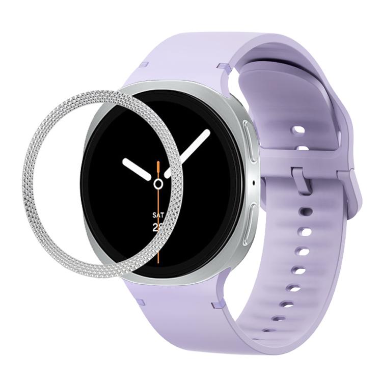 For Samsung Galaxy Watch8 40mm Rhombic Texture Bezel and Solid Color Stitched Silicone Watch Band(Official Purple Silver) by bashfashion