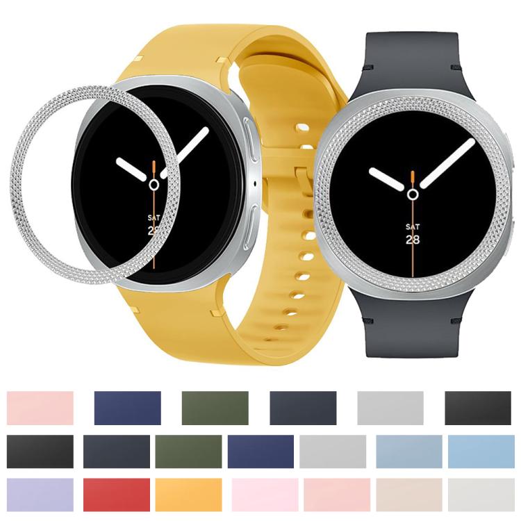 For Samsung Galaxy Watch8 40mm Rhombic Texture Bezel and Solid Color Stitched Silicone Watch Band(Starlight Silver) by bashfashion