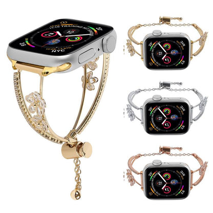 For Apple Watch 46mm / 49mm / 45mm / 44mm Copper-Inlaid Zircon 5-petal Flower Bracelet Watch Band(Silver) by bashfashion
