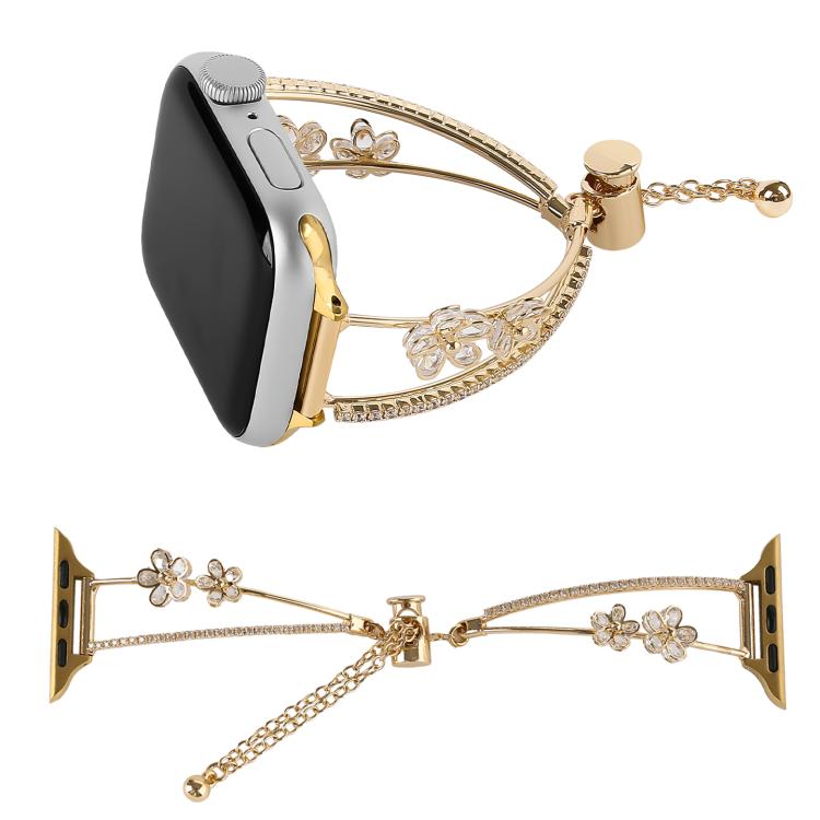 For Apple Watch 46mm / 49mm / 45mm / 44mm Copper-Inlaid Zircon 5-petal Flower Bracelet Watch Band(Silver) by bashfashion