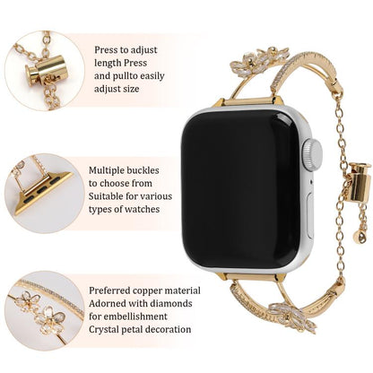 For Apple Watch 46mm / 49mm / 45mm / 44mm Copper-Inlaid Zircon 5-petal Flower Bracelet Watch Band(Silver) by bashfashion