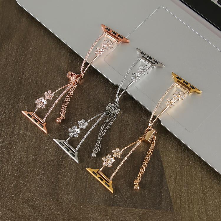 For Apple Watch 46mm / 49mm / 45mm / 44mm Copper-Inlaid Zircon 5-petal Flower Bracelet Watch Band(Silver) by bashfashion