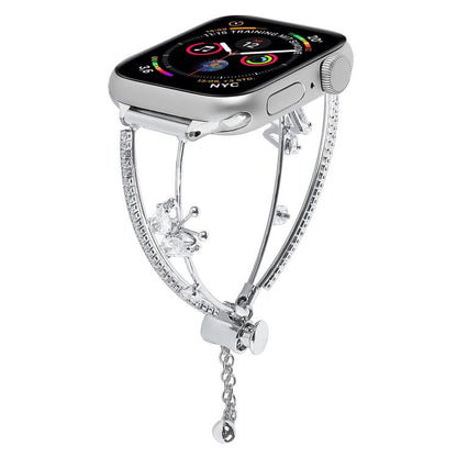 For Apple Watch 46mm / 49mm / 45mm / 44mm Copper-Inlaid Butterfly Zircon Bracelet Watch Band(Siver) by bashfashion