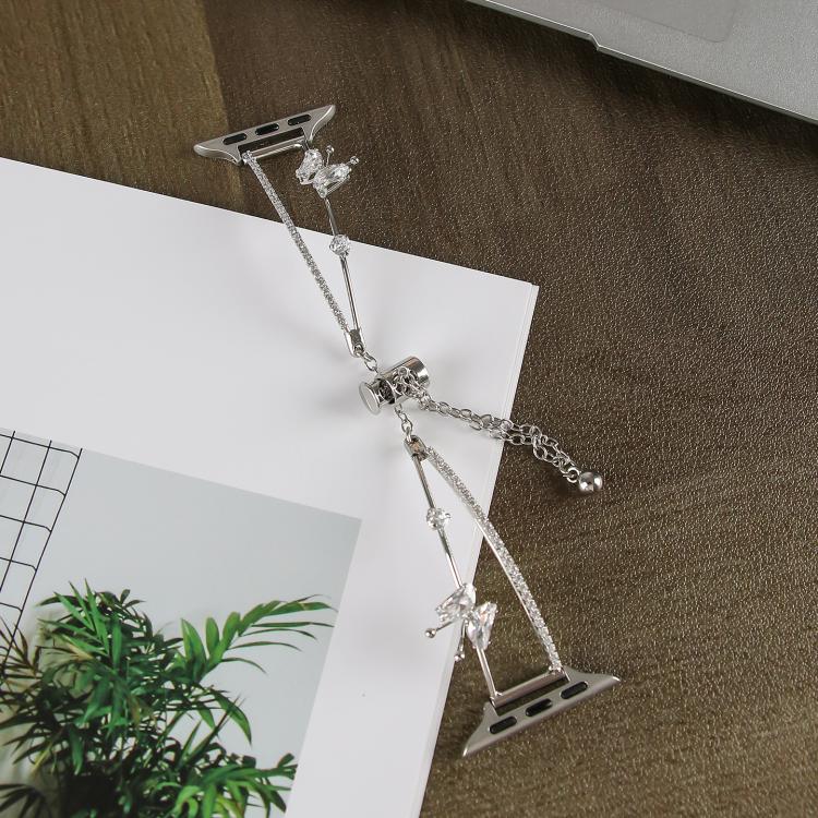 For Apple Watch 46mm / 49mm / 45mm / 44mm Copper-Inlaid Butterfly Zircon Bracelet Watch Band(Siver) by bashfashion