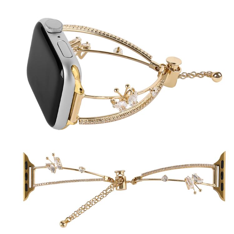 For Apple Watch 46mm / 49mm / 45mm / 44mm Copper-Inlaid Butterfly Zircon Bracelet Watch Band(Siver) by bashfashion