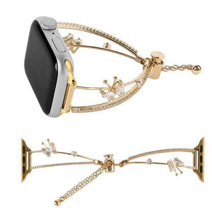 For Apple Watch 46mm / 49mm / 45mm / 44mm Copper-Inlaid Butterfly Zircon Bracelet Watch Band(Siver) by bashfashion