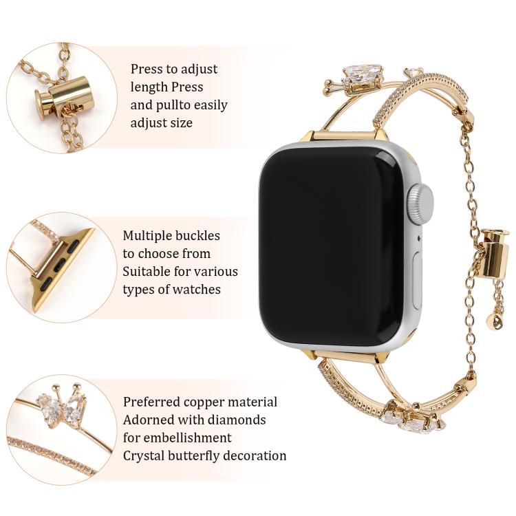 For Apple Watch 46mm / 49mm / 45mm / 44mm Copper-Inlaid Butterfly Zircon Bracelet Watch Band(Siver) by bashfashion