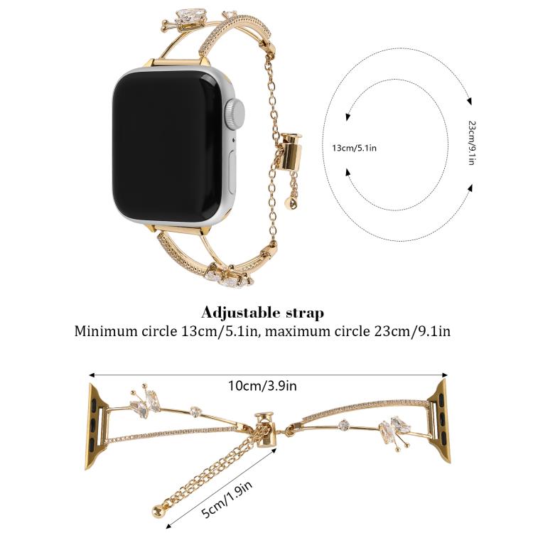 For Apple Watch 46mm / 49mm / 45mm / 44mm Copper-Inlaid Butterfly Zircon Bracelet Watch Band(Siver) by bashfashion