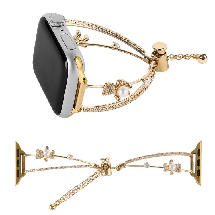 For Apple Watch 46mm / 49mm / 45mm / 44mm Copper-Inlaid Bear Zircon Bracelet Watch Band(Siver) by bashfashion