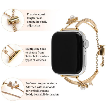 For Apple Watch 46mm / 49mm / 45mm / 44mm Copper-Inlaid Bear Zircon Bracelet Watch Band(Siver) by bashfashion