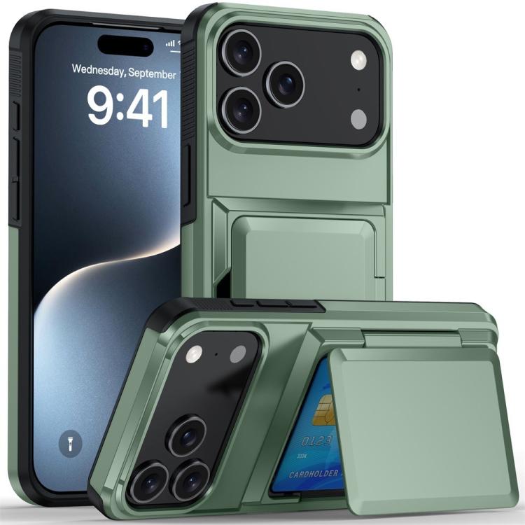 For iPhone 17 Pro Kalebol Flip Card Wallet Holder Shockproof Phone Case(Army Green) by Kalebol