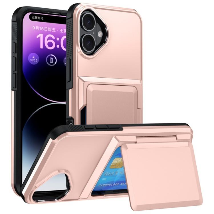 For iPhone 17 Kalebol Flip Card Wallet Holder Shockproof Phone Case(Rose Gold) by Kalebol
