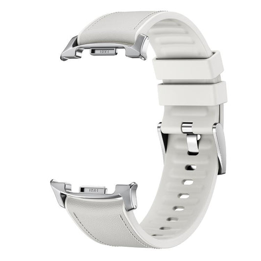 For Samsung Galaxy Watch8 / Watch8 Classic Metal Head Leather Skin Silicone Watch Band(White) by bashfashion