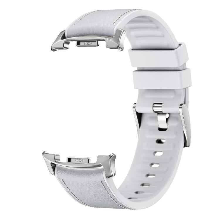 For Samsung Galaxy Watch8 / Watch8 Classic Metal Head Leather Skin Silicone Watch Band(Light Gray) by bashfashion