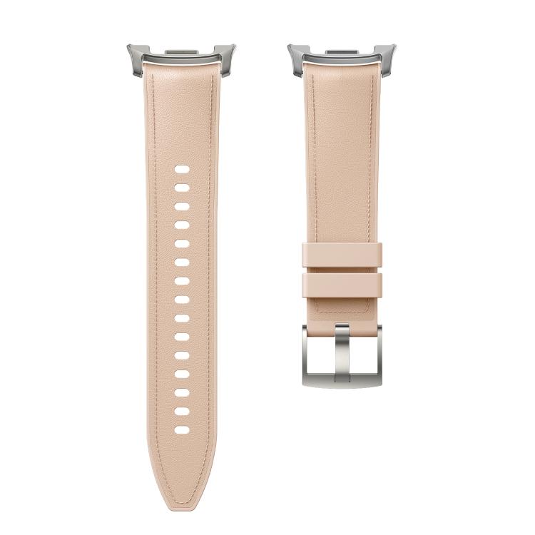 For Samsung Galaxy Watch8 / Watch8 Classic Metal Head Leather Skin Silicone Watch Band(Apricot Color) by bashfashion