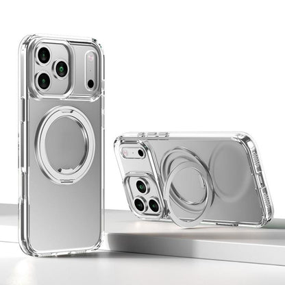For iPhone 17 Pro Max Kalebol Rotating Magnetic Holder MagSafe Phone Case(Transparent Silver) by Kalebol