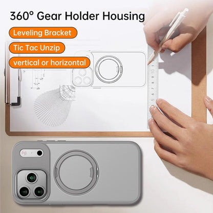 For iPhone 17 Pro Max Kalebol Rotating Magnetic Holder MagSafe Phone Case(Transparent Silver) by Kalebol