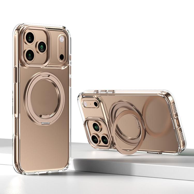 For iPhone 17 Pro Max Kalebol Rotating Magnetic Holder MagSafe Phone Case(Transparent Gold) by Kalebol