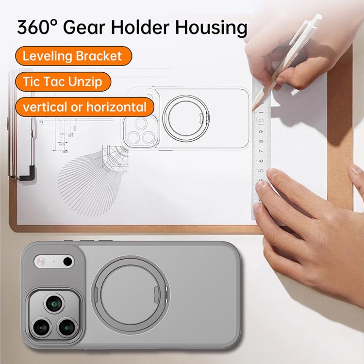 For iPhone 17 Pro Kalebol Rotating Magnetic Holder MagSafe Phone Case(Transparent Silver) by Kalebol