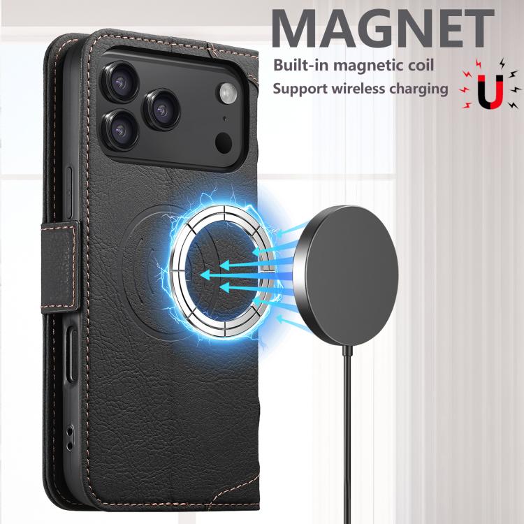 For iPhone 17 Pro SUTENI J07 Multifunctional Horizontal Flip Magsafe Leather Phone Case(Black) by Suteni