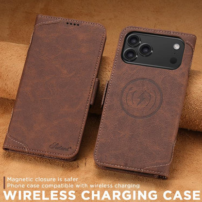 For iPhone 17 Pro SUTENI J07 Multifunctional Horizontal Flip Magsafe Leather Phone Case(Brown) by Suteni