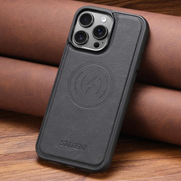 For iPhone 17 Pro Max Suteni G5 Litchi Leather Magnetic MagSafe Phone Case(Black) by Suteni