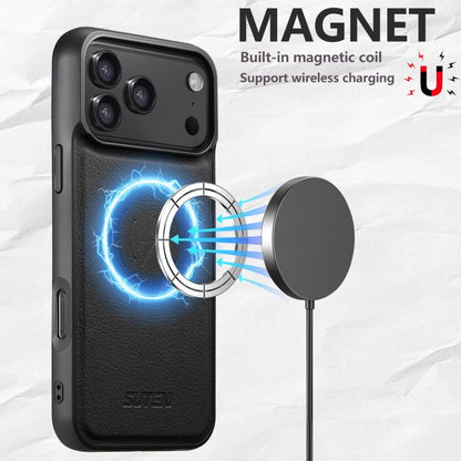 For iPhone 17 Pro Max Suteni G5 Litchi Leather Magnetic MagSafe Phone Case(Black) by Suteni