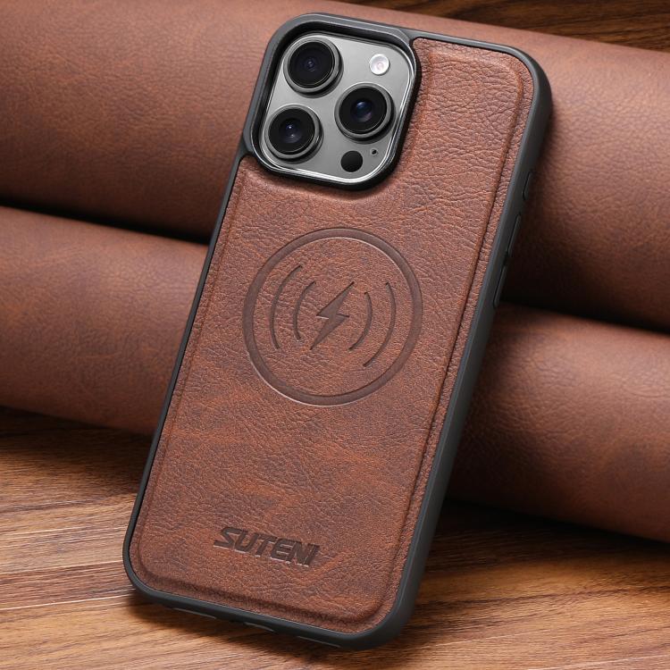 For iPhone 17 Pro Max Suteni G5 Litchi Leather Magnetic MagSafe Phone Case(Brown) by Suteni