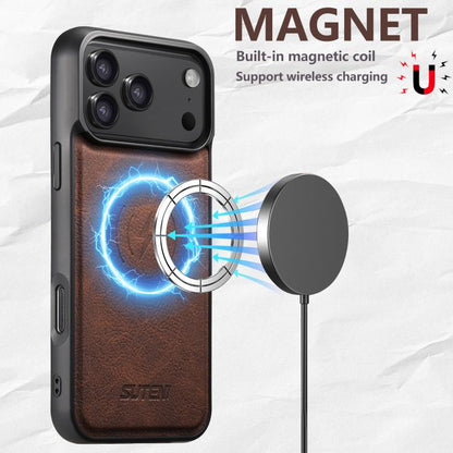 For iPhone 17 Pro Max Suteni G5 Litchi Leather Magnetic MagSafe Phone Case(Brown) by Suteni