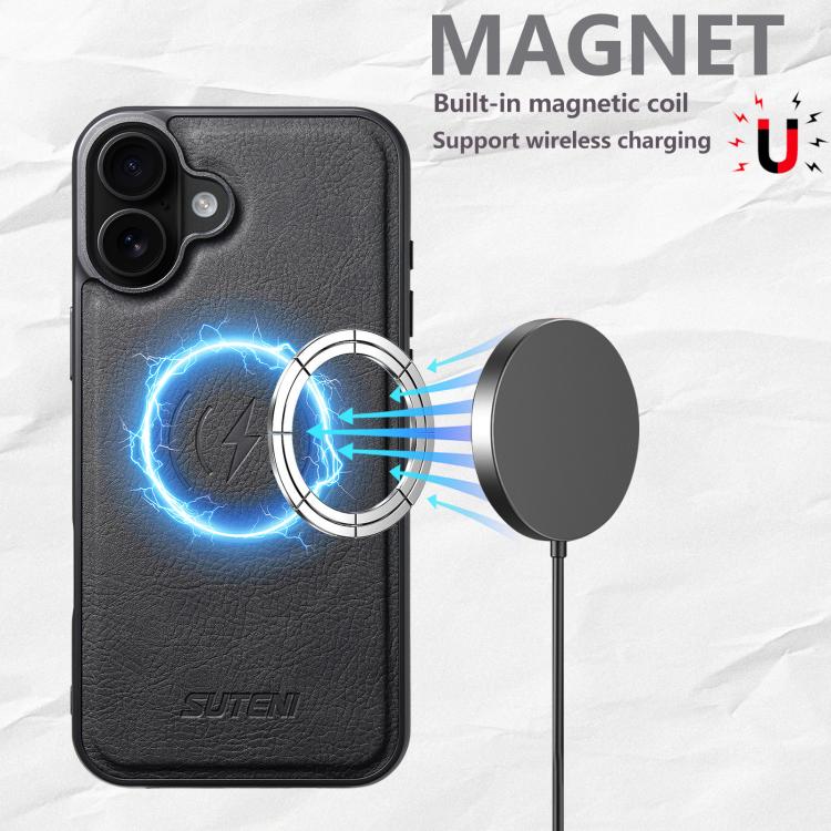 For iPhone 17 Suteni G5 Litchi Leather Magnetic MagSafe Phone Case(Black) by Suteni