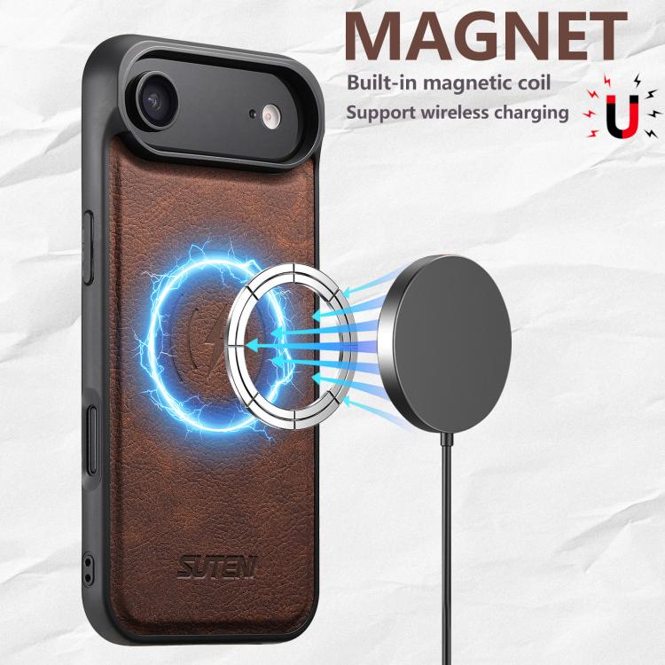 For iPhone Air Suteni G5 Litchi Leather Magnetic MagSafe Phone Case(Brown) by Suteni