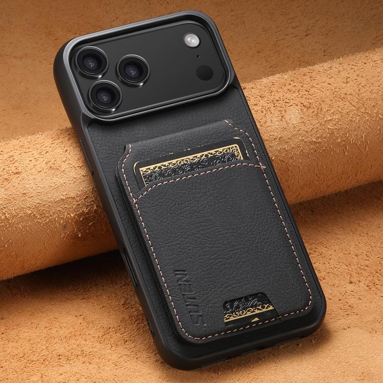 For iPhone 17 Pro Max Suteni H02 Litchi Leather Card Wallet Stand Back Phone Case(Black) by Suteni