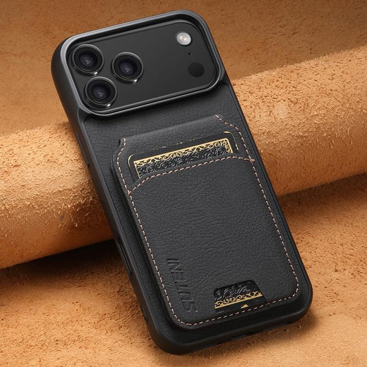 For iPhone 17 Pro Max Suteni H02 Litchi Leather Card Wallet Stand Back Phone Case(Black) by Suteni