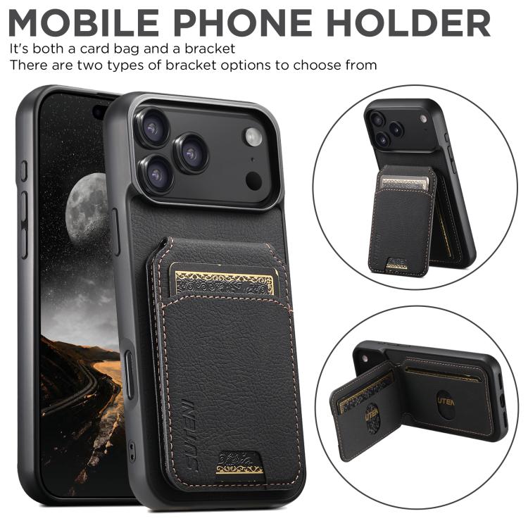 For iPhone 17 Pro Max Suteni H02 Litchi Leather Card Wallet Stand Back Phone Case(Black) by Suteni