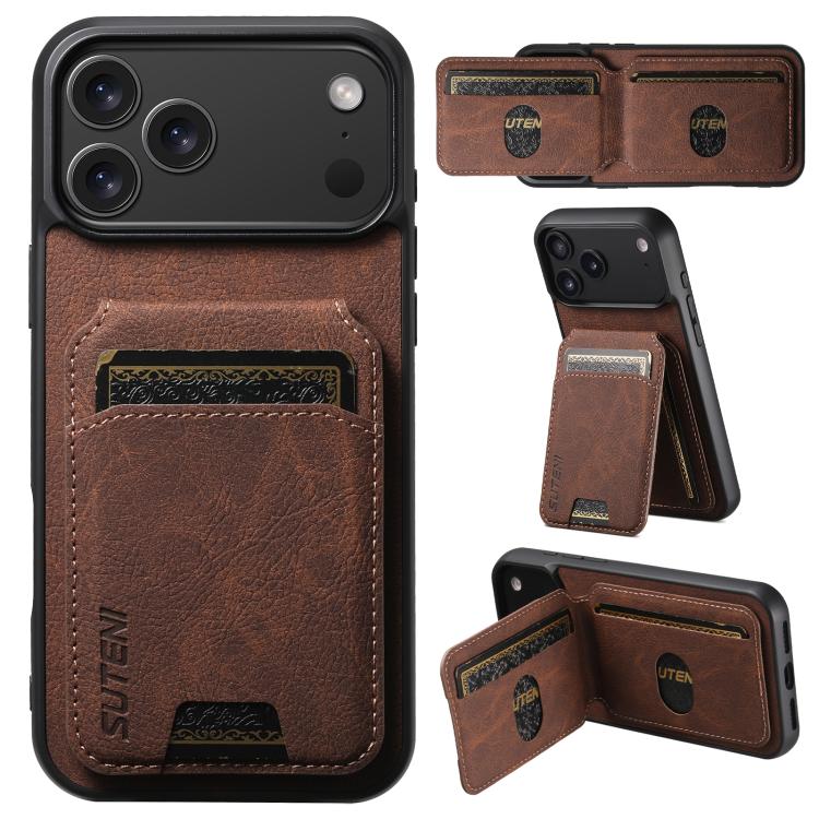 For iPhone 17 Pro Max Suteni H02 Litchi Leather Card Wallet Stand Back Phone Case(Brown) by Suteni