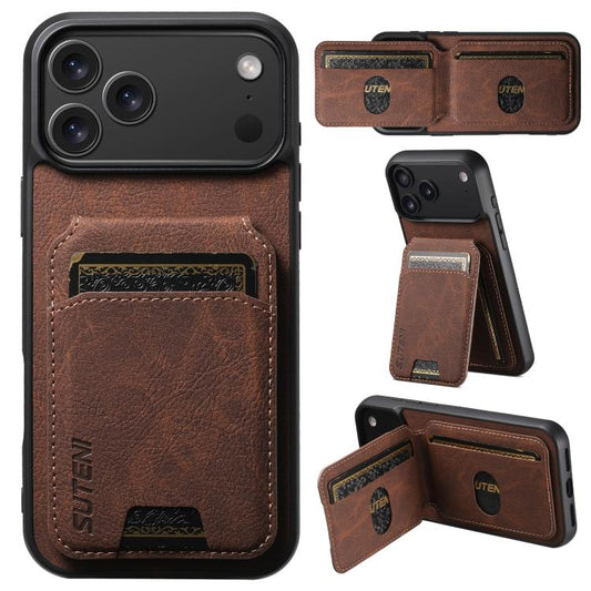 For iPhone 17 Pro Max Suteni H02 Litchi Leather Card Wallet Stand Back Phone Case(Brown) by Suteni
