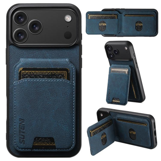 For iPhone 17 Pro Max Suteni H02 Litchi Leather Card Wallet Stand Back Phone Case(Blue) by Suteni